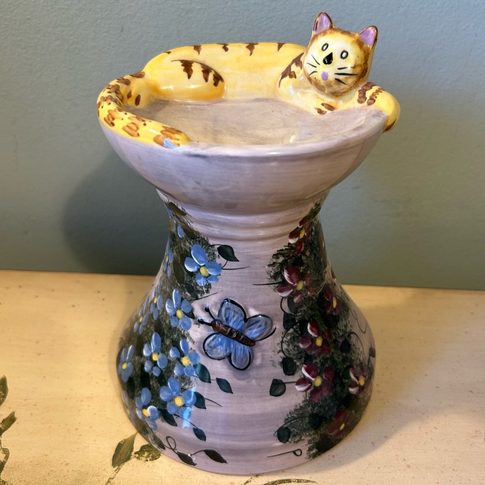 Vintage Kathy Hatch Spring Summer Floral Butterfly Garden CAT Candle Tart Warmer